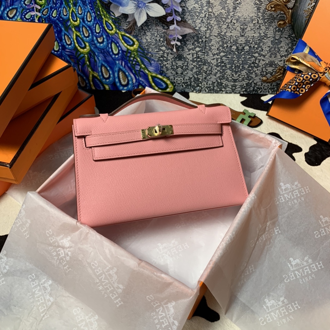 Hermes Mini Kelly Pochette 22cm Bag In Pink Epsom Leather